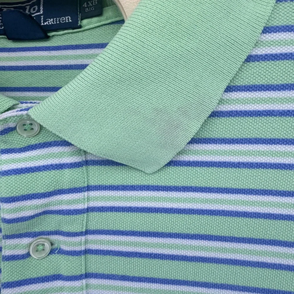 Polo Ralph Lauren Polo Shirt Mens 4XB Green Blue Striped Short Sleeve Cotton